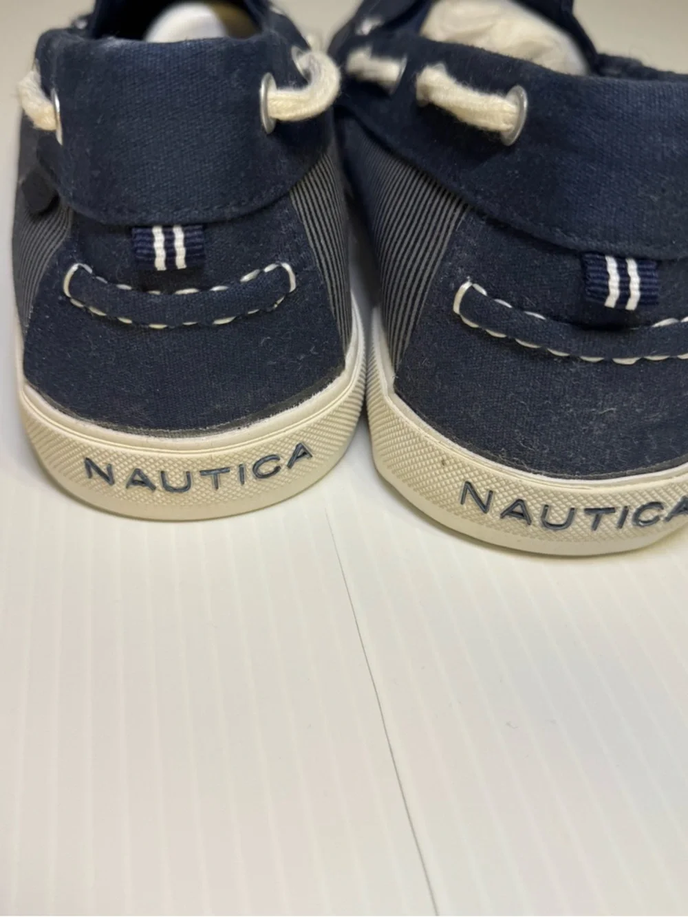Nautica Nautical Preppy Doubloon Mens 13 Navy Blue Striped Boat Shoes Slip On